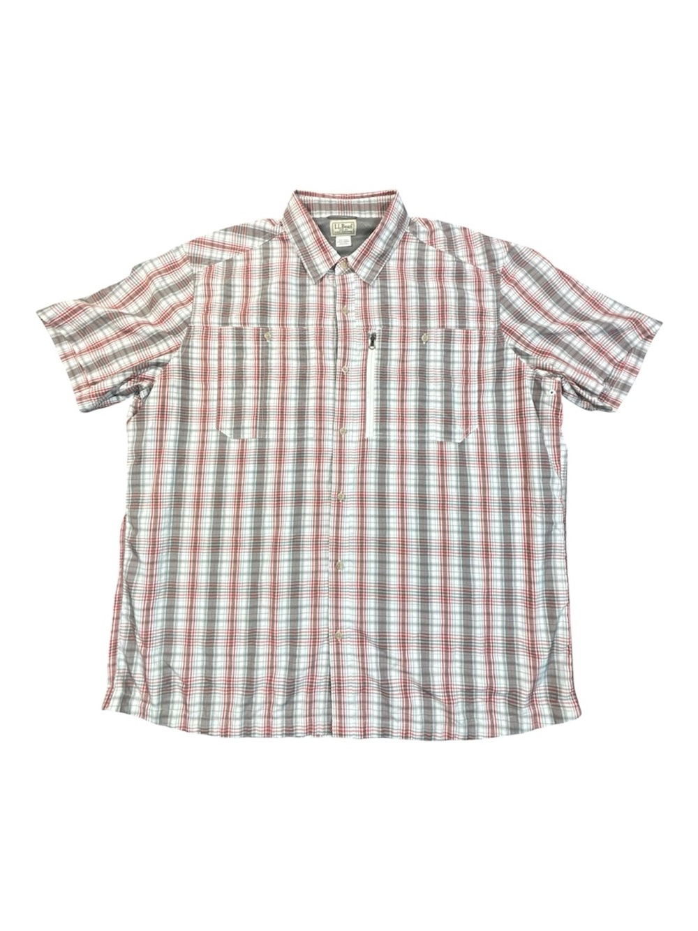 LL Bean Shirt Mens XXL Tall Plaid Short Sleeve Hiking Fishing Button Zip Pocket